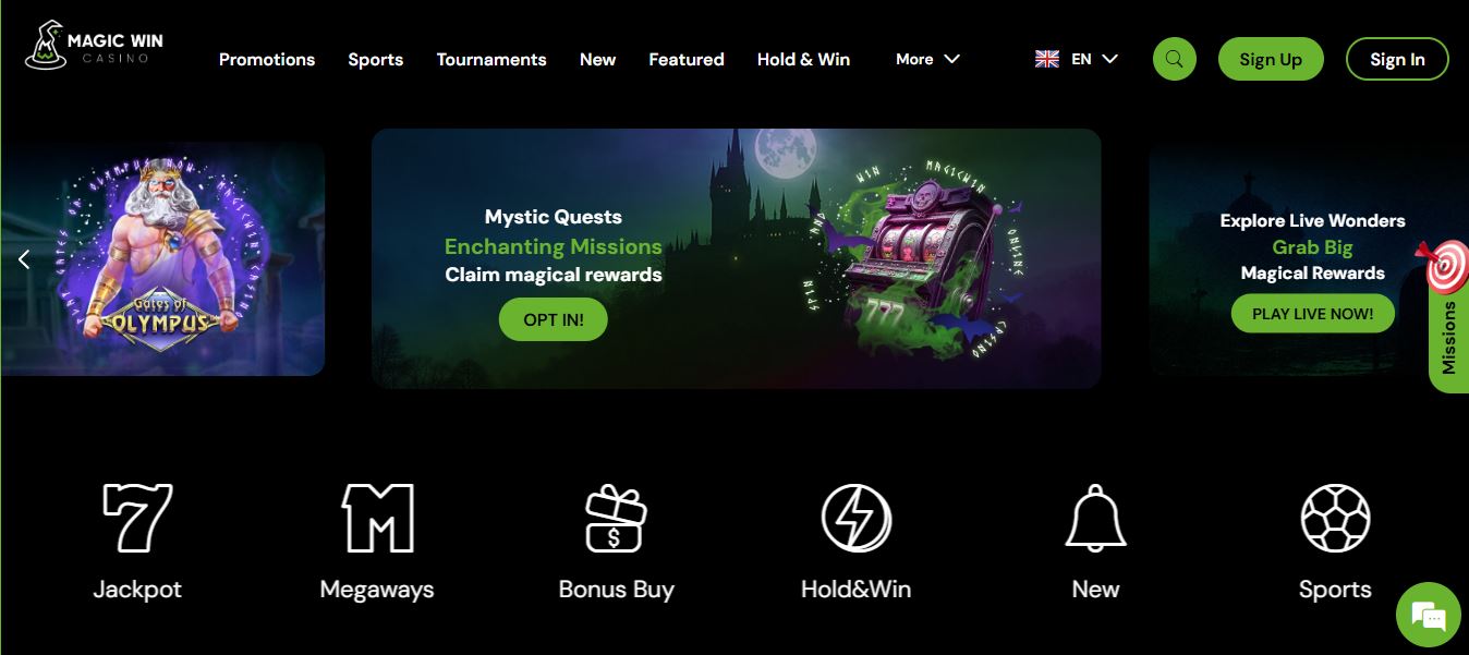 Visit MagicWin Casino homepage and explore gaming options