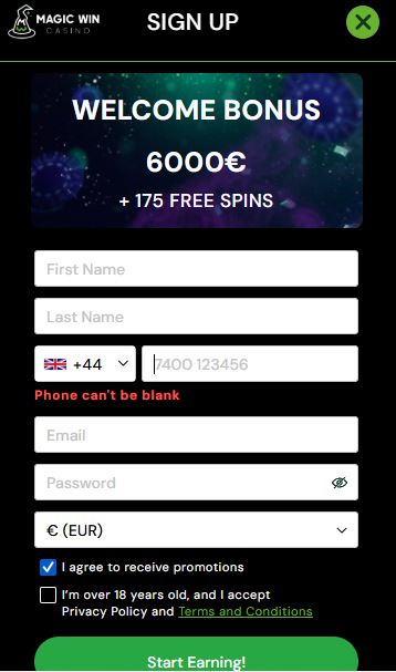 Register new account at MagicWin and start earning